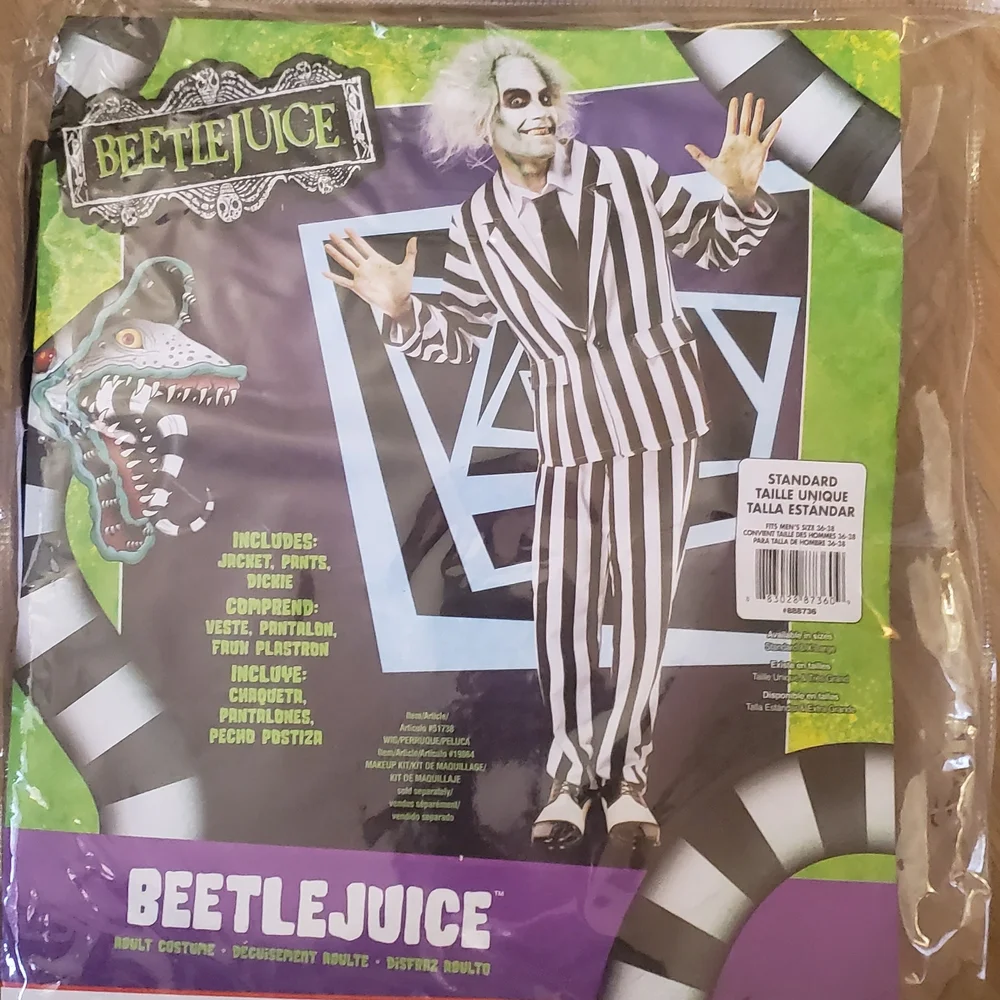 NWT Rubie's Beetlejuice Black and White Striped Adult XL Costume No Wig